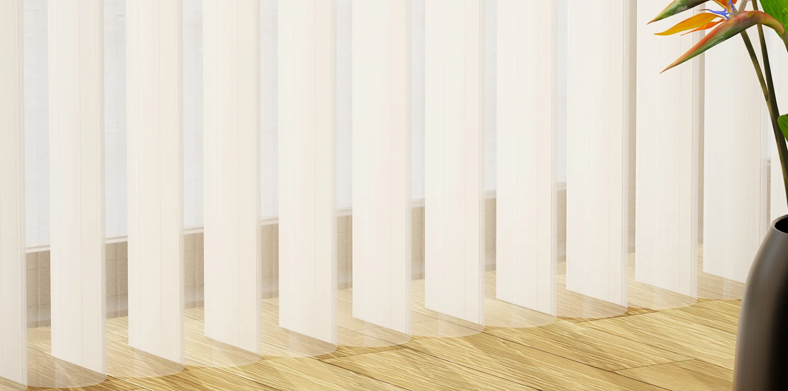 MODERO vertical shades shown in a room.